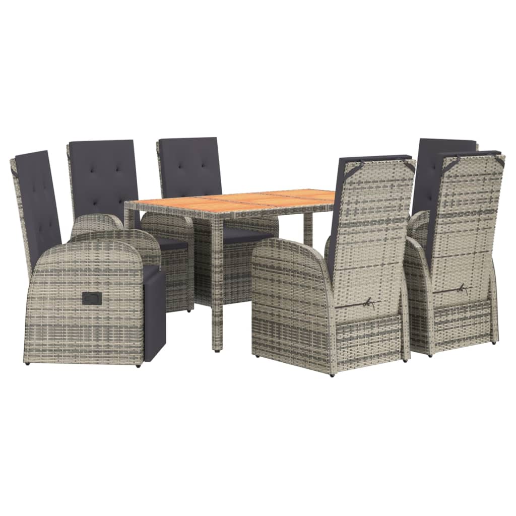 7 Pcs conjunto de jantar p/ jardim c/ almofadões vime PE cinza
