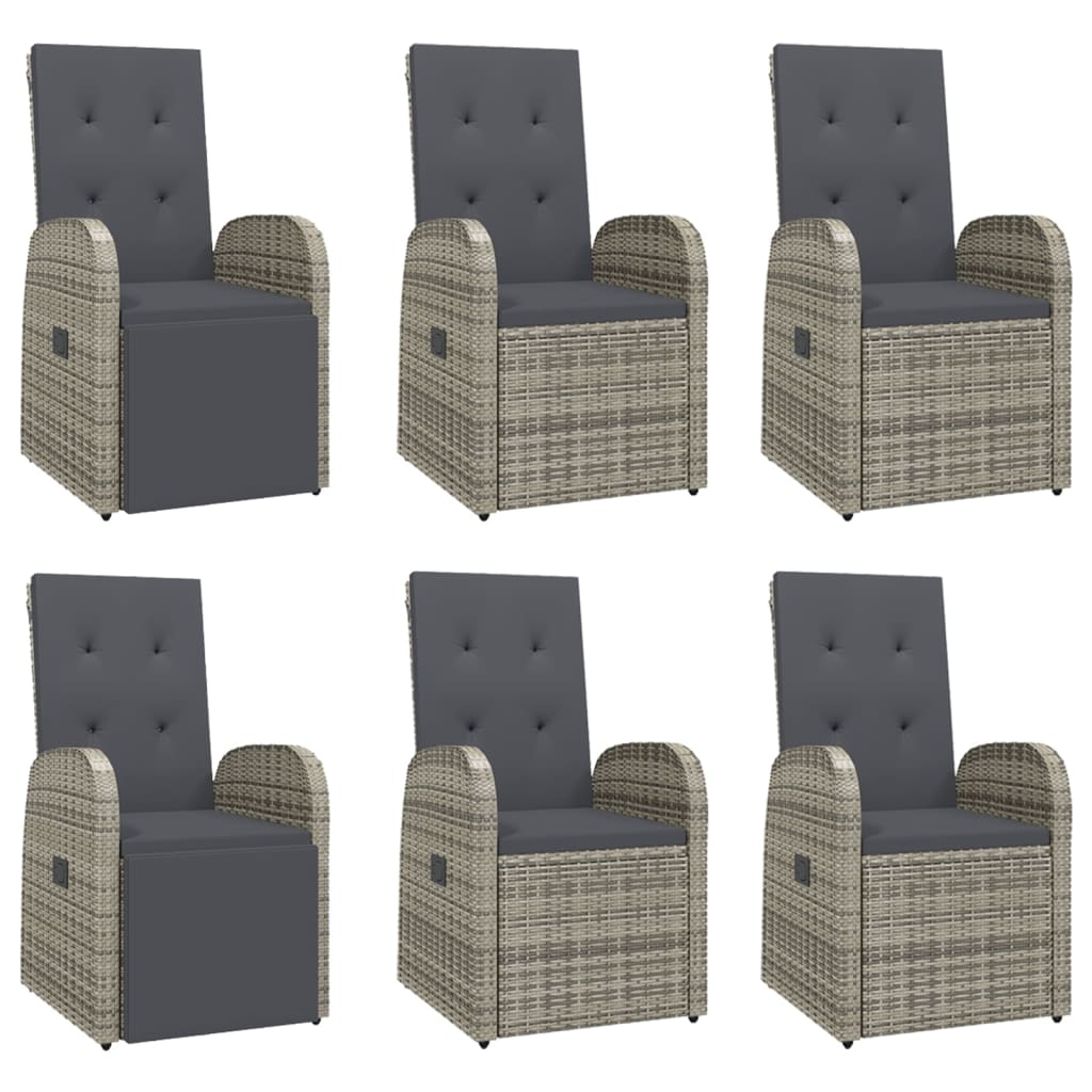 7 Pcs conjunto de jantar p/ jardim c/ almofadões vime PE cinza