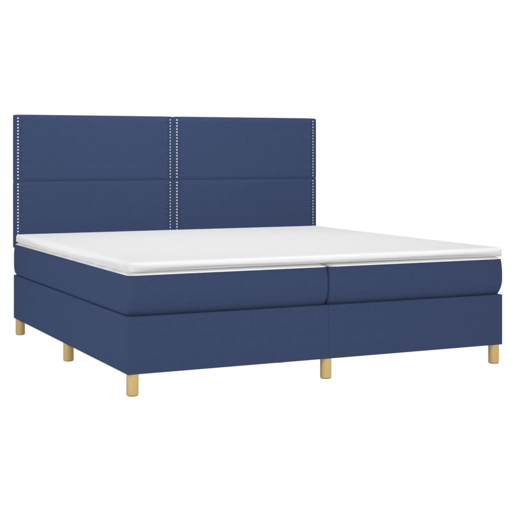Cama com molas/colchão 200x200 cm tecido azul