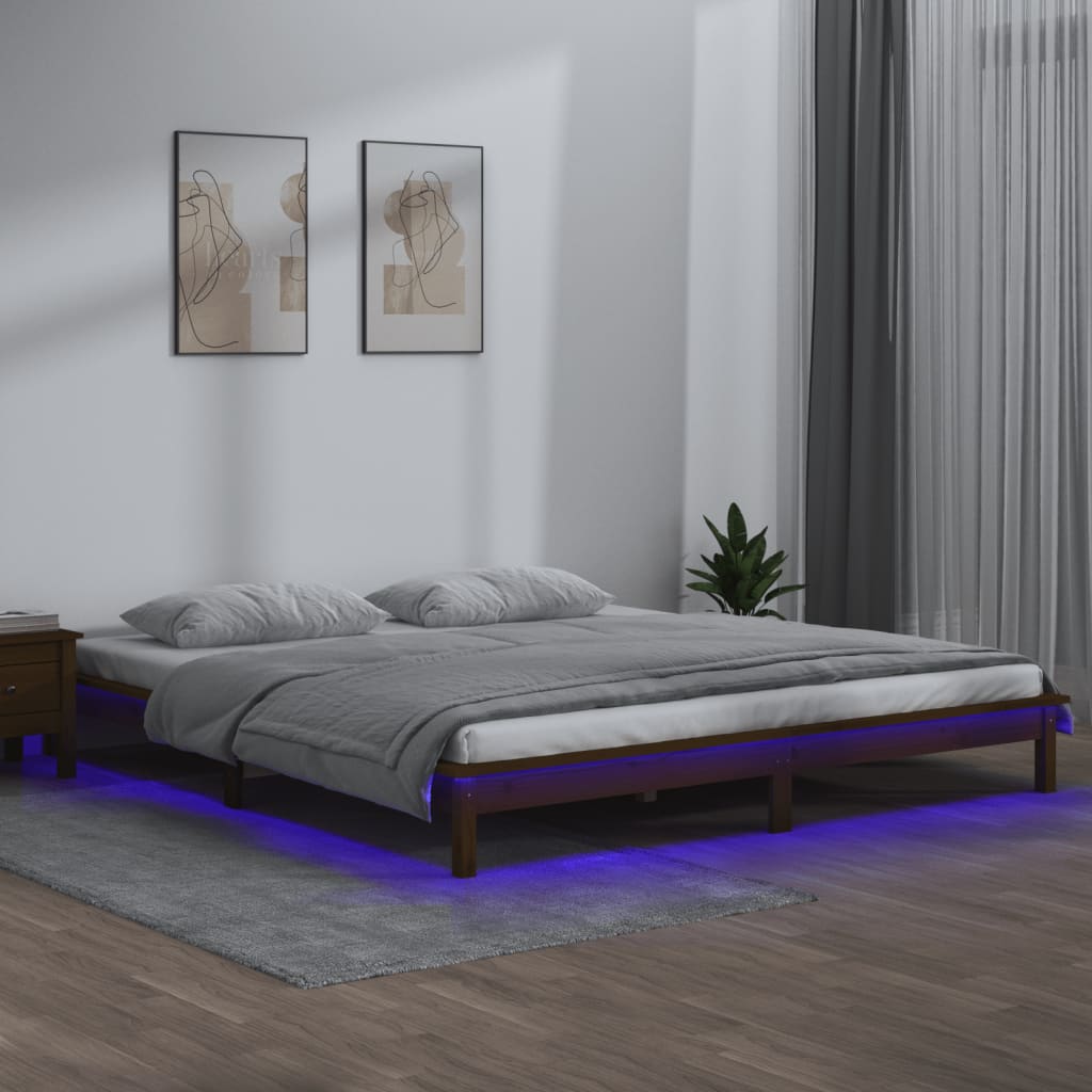 Estrutura cama casal pequena +leds 120x190 cm madeira castanho