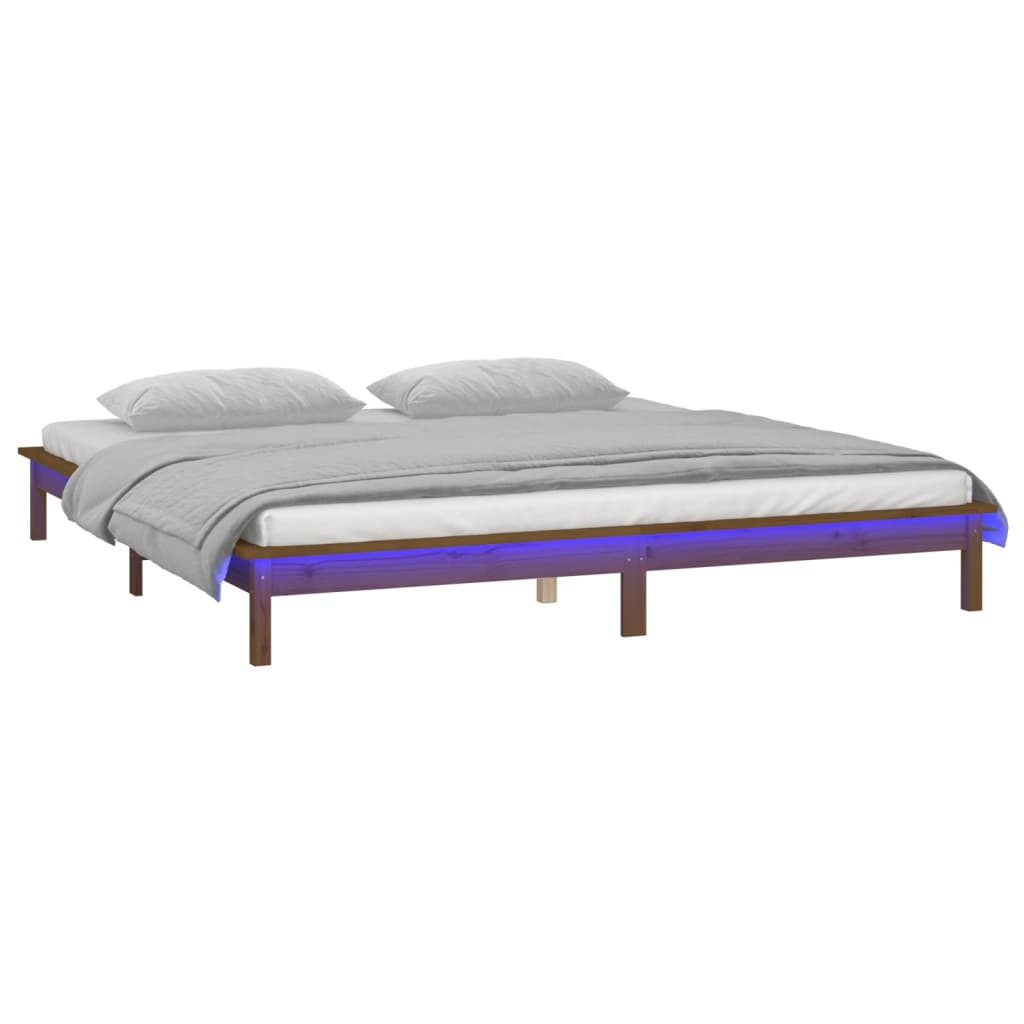 Estrutura cama casal pequena +leds 120x190 cm madeira castanho