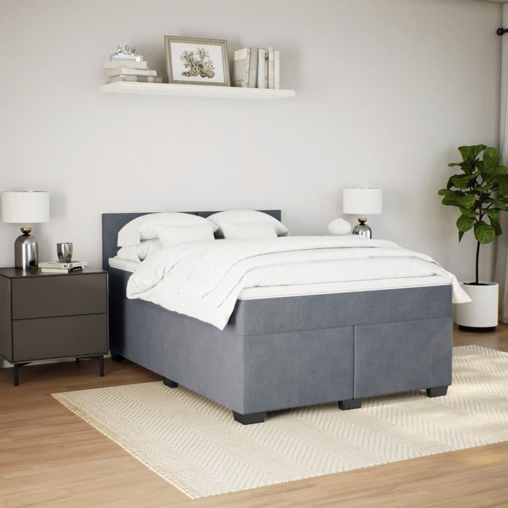 Cama com molas/colchão 140x200 cm veludo cinzento-escuro