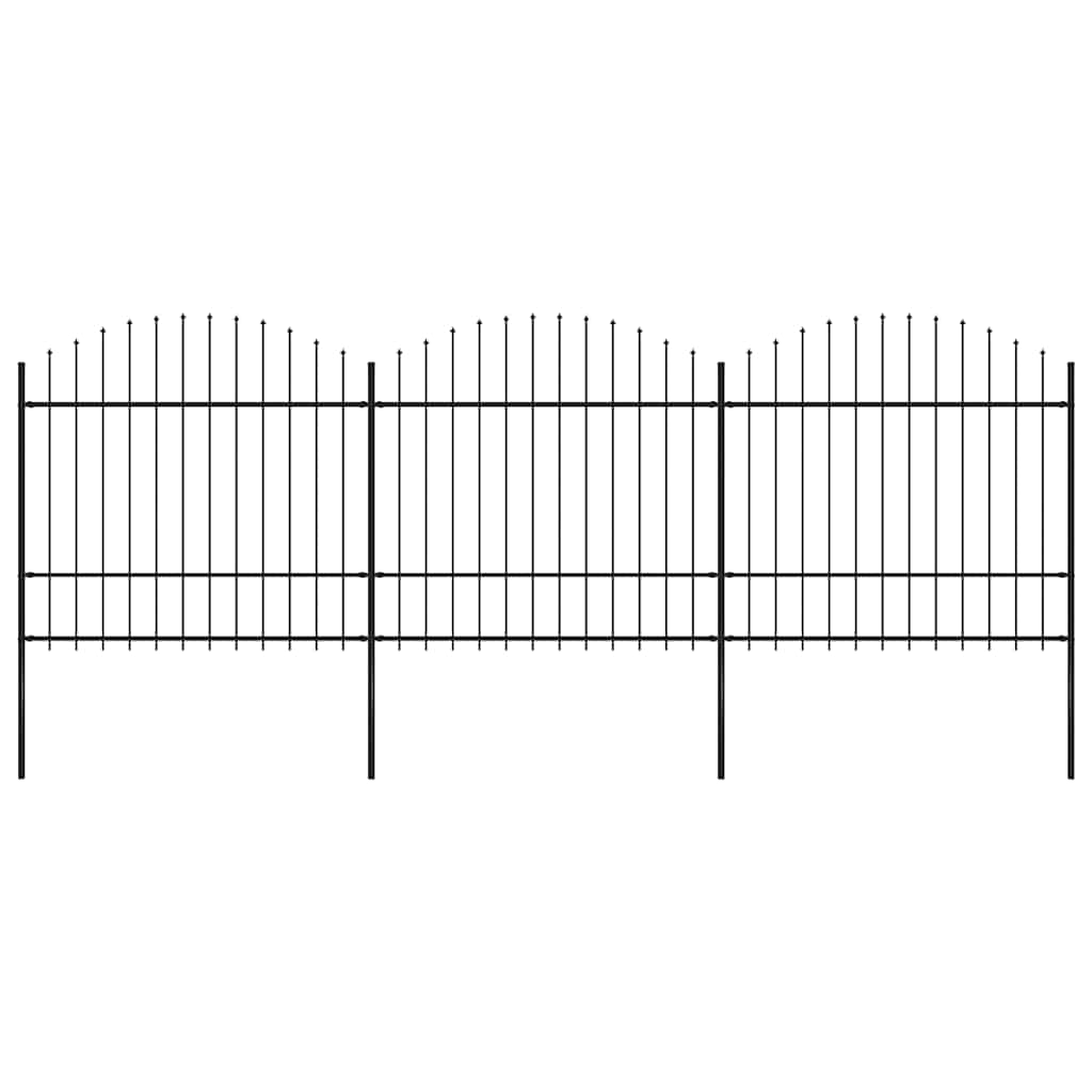 Cerca de jardim com topo em forma de lança em aço 504x175 cm, preta
