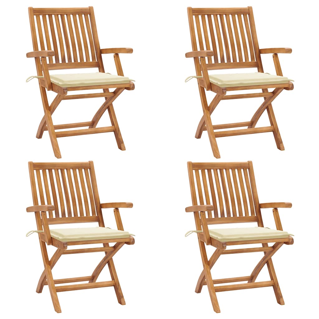 Cadeiras de jardim dobráveis c/ almofadões 4 pcs teca maciça