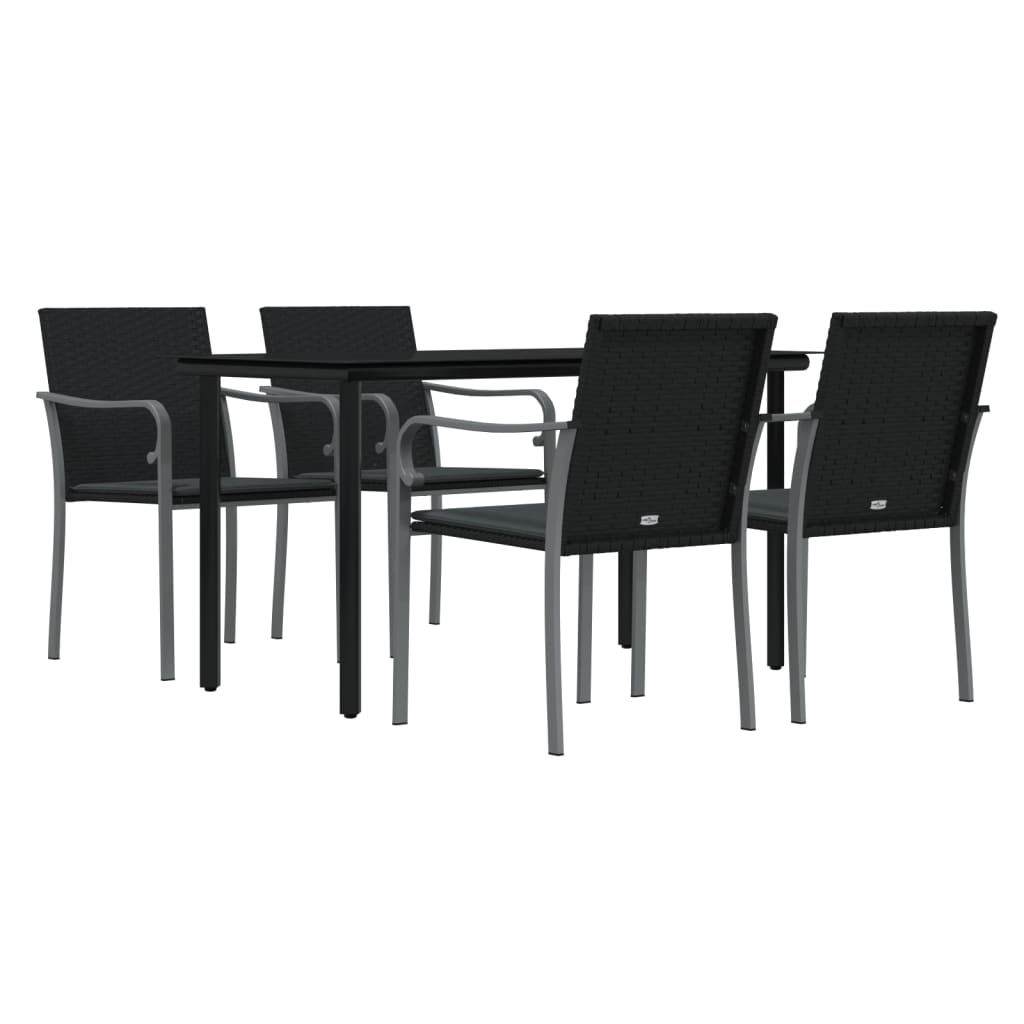 5 Pcs conjunto de jantar p/ jardim c/ almofadões vime PE e aço