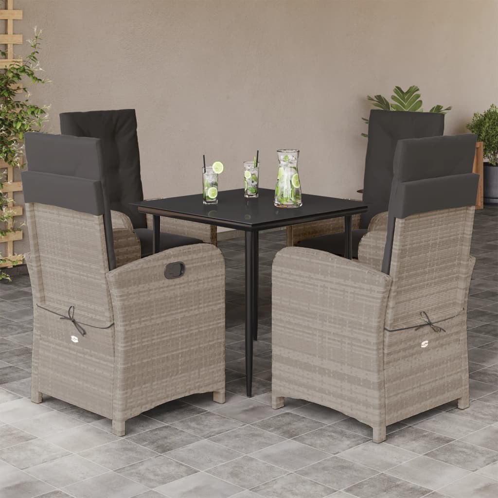 5 Pcs conjunto de jantar p/ jardim c/ almofadões cinzento claro