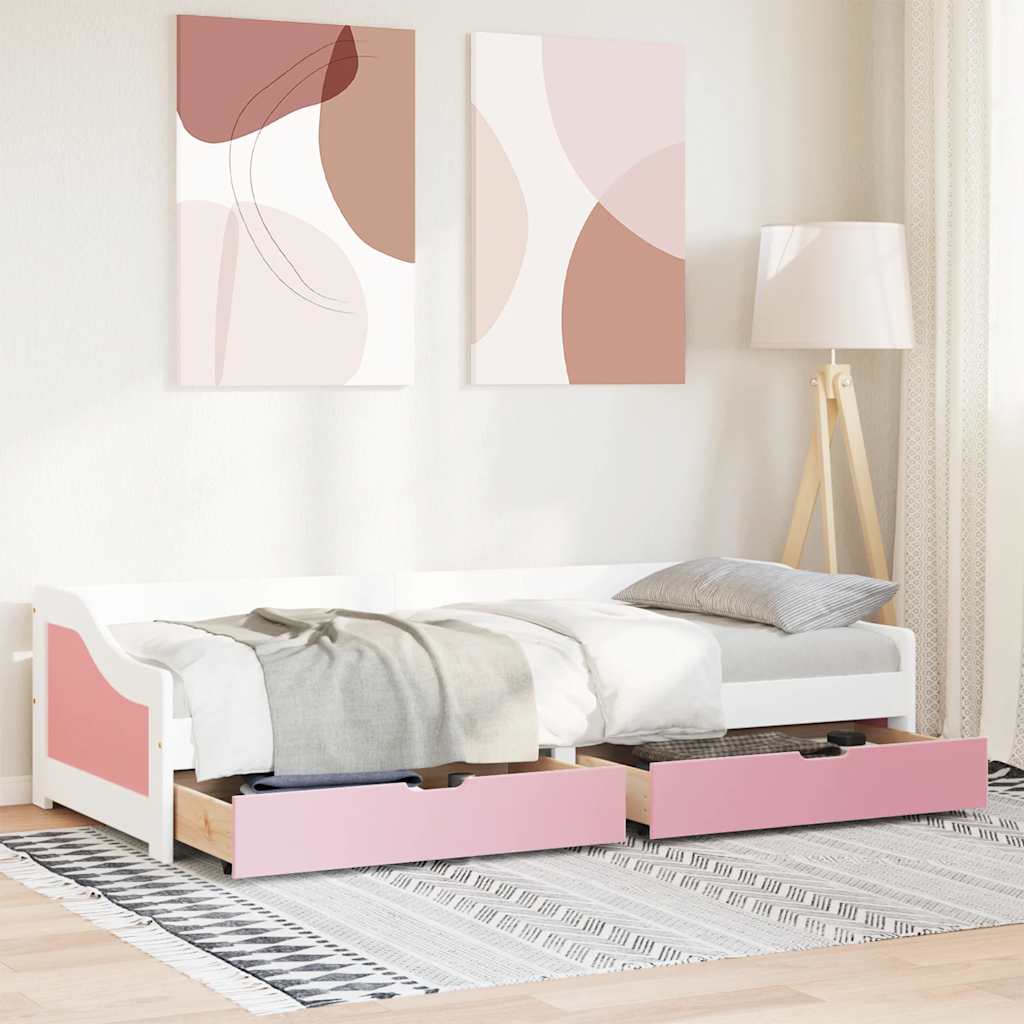 Sofá-cama com 2 gavetas sem colchão 90x200 cm irun branco&rosa