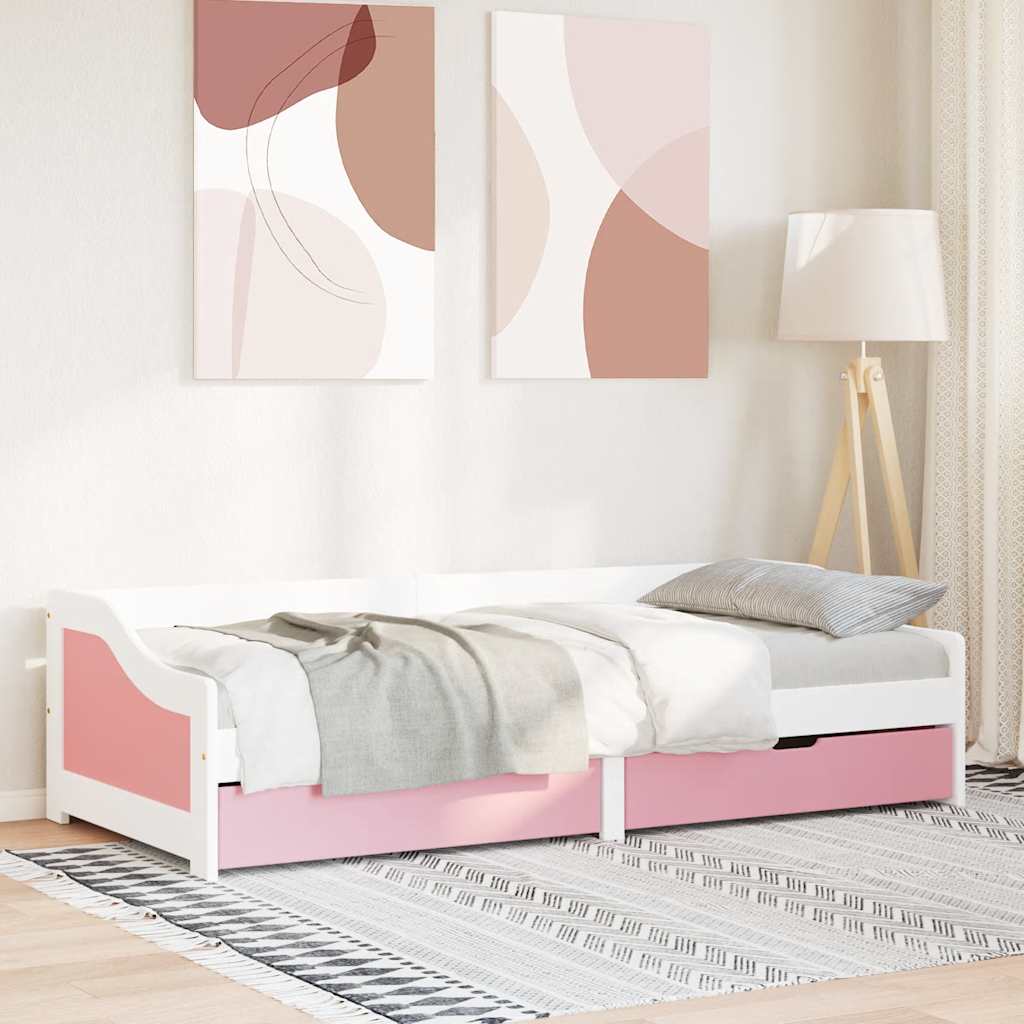 Sofá-cama com 2 gavetas sem colchão 90x200 cm irun branco&rosa