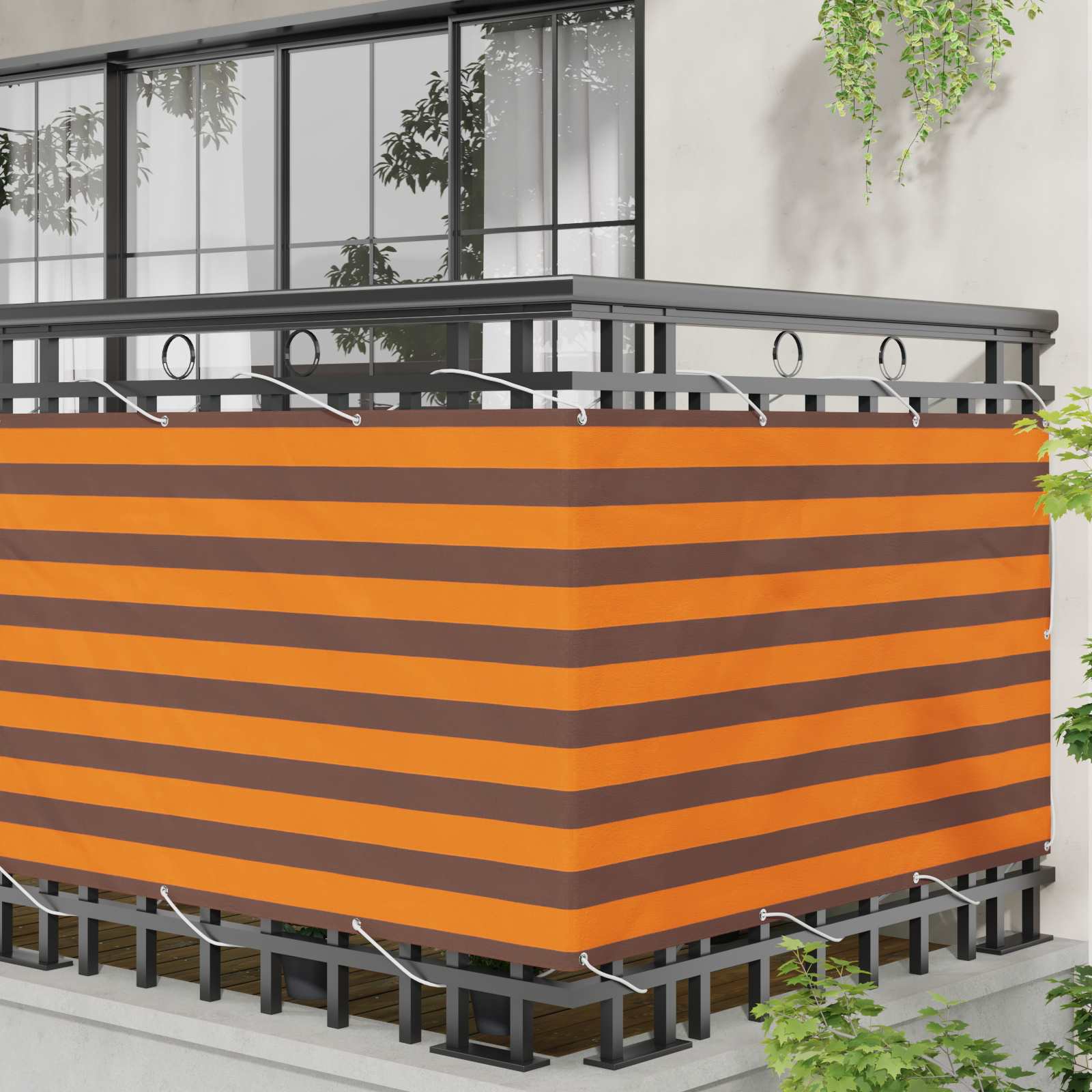 Tela de varanda laranja e marrom 100 x 800 cm tecido oxford