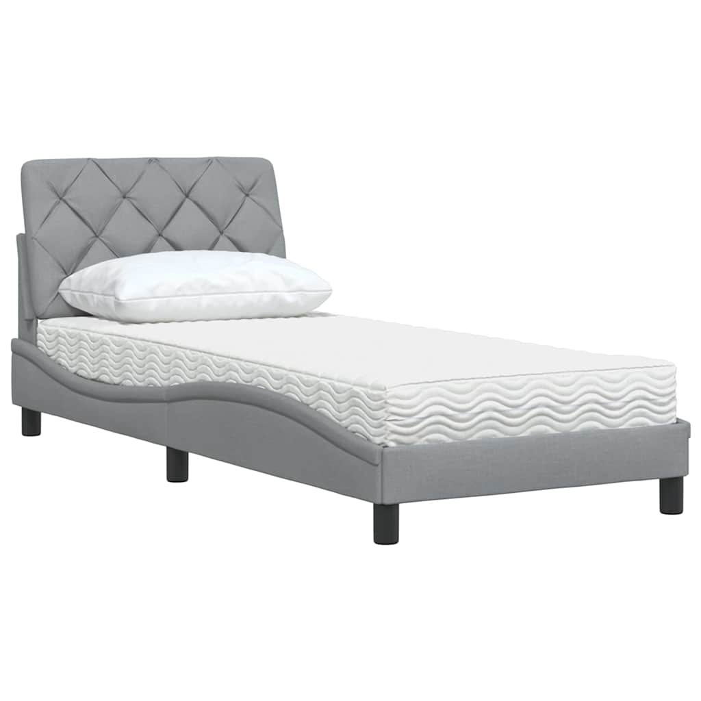 Cama com colchão 90x200 cm tecido cinzento-claro