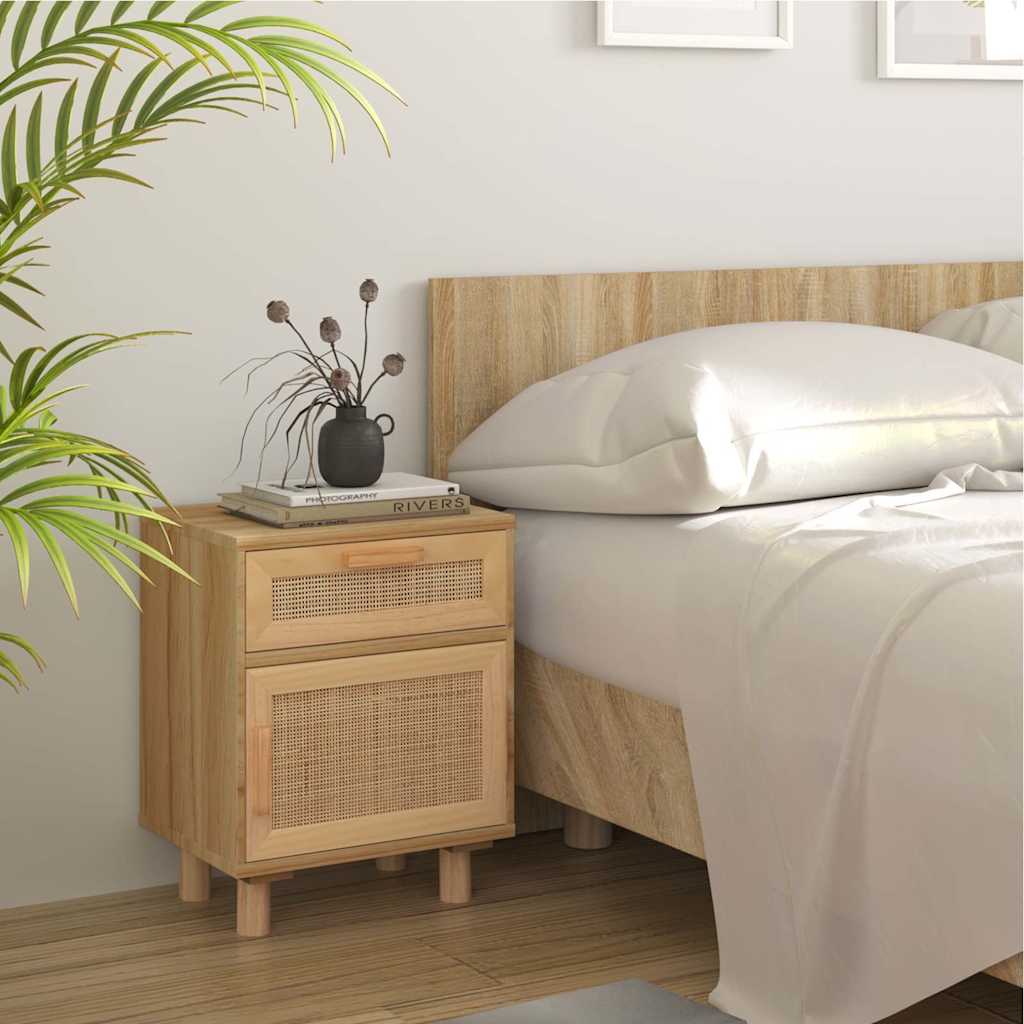 Mesas de cabeceira 2 pcs pinho maciço e vime natural castanho