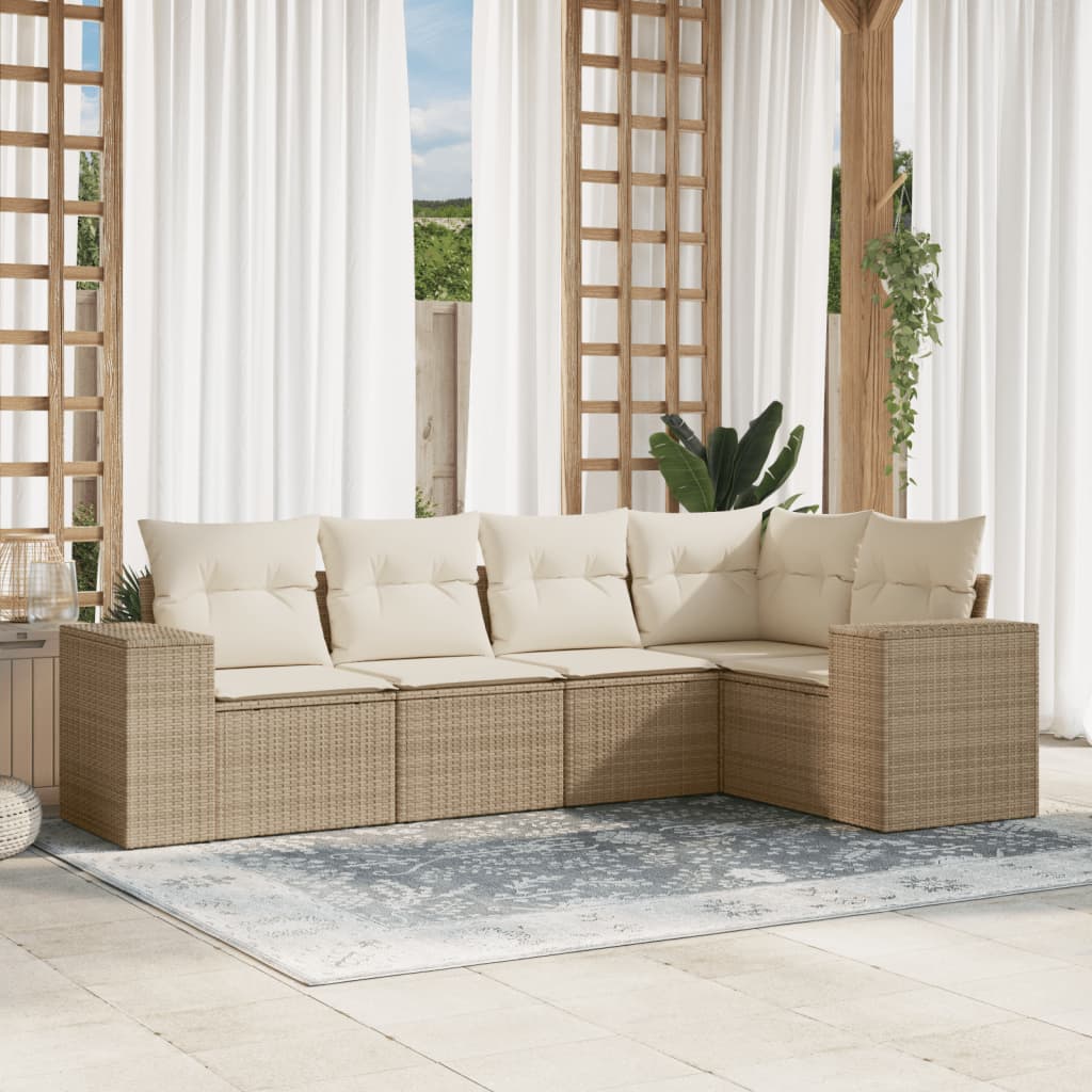 5 Pcs conjunto de sofás p/ jardim com almofadões vime PE bege