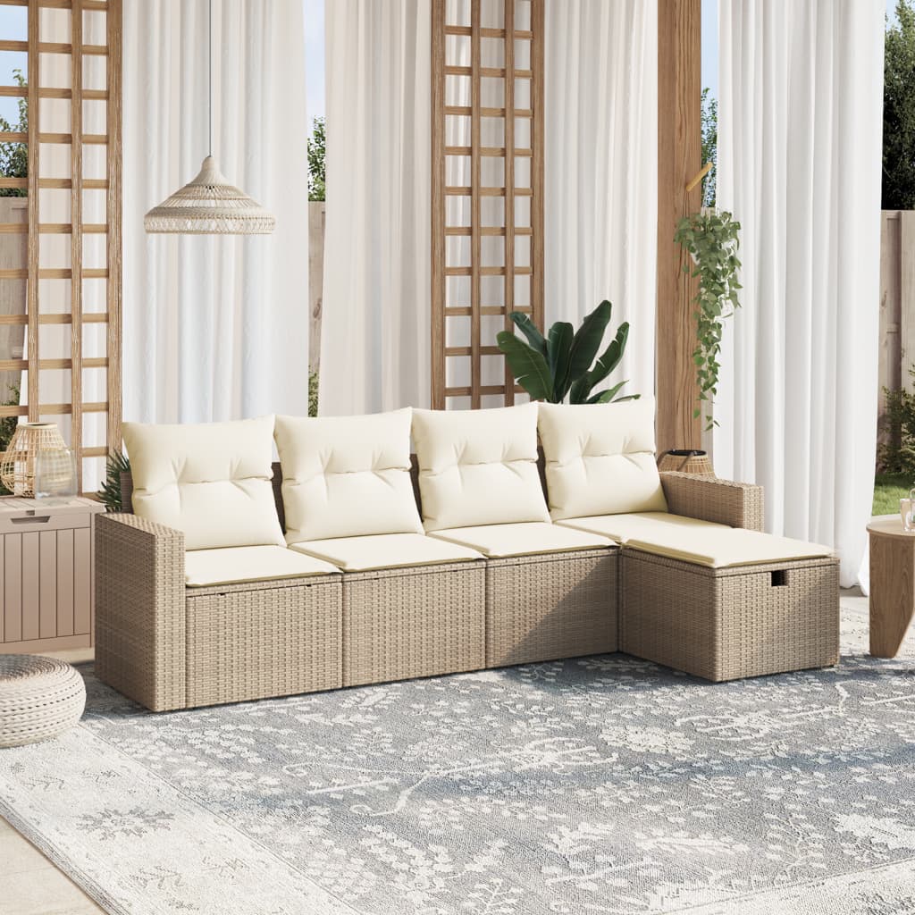 5 Pcs conjunto de sofás p/ jardim com almofadões vime PE bege