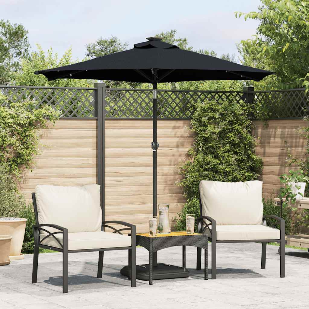 Guarda-sol jardim c/ leds e poste de aço 225x225x212 cm preto