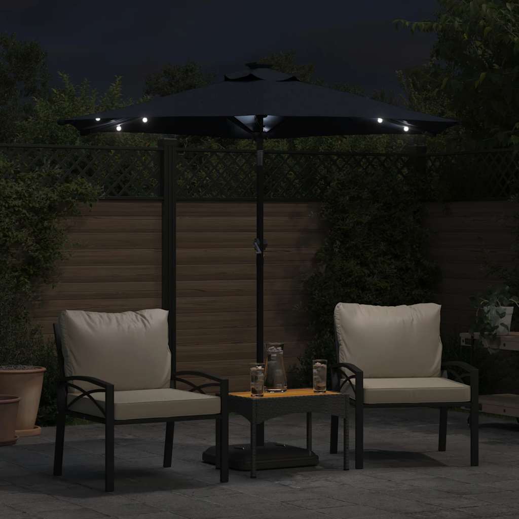 Guarda-sol jardim c/ leds e poste de aço 225x225x212 cm preto