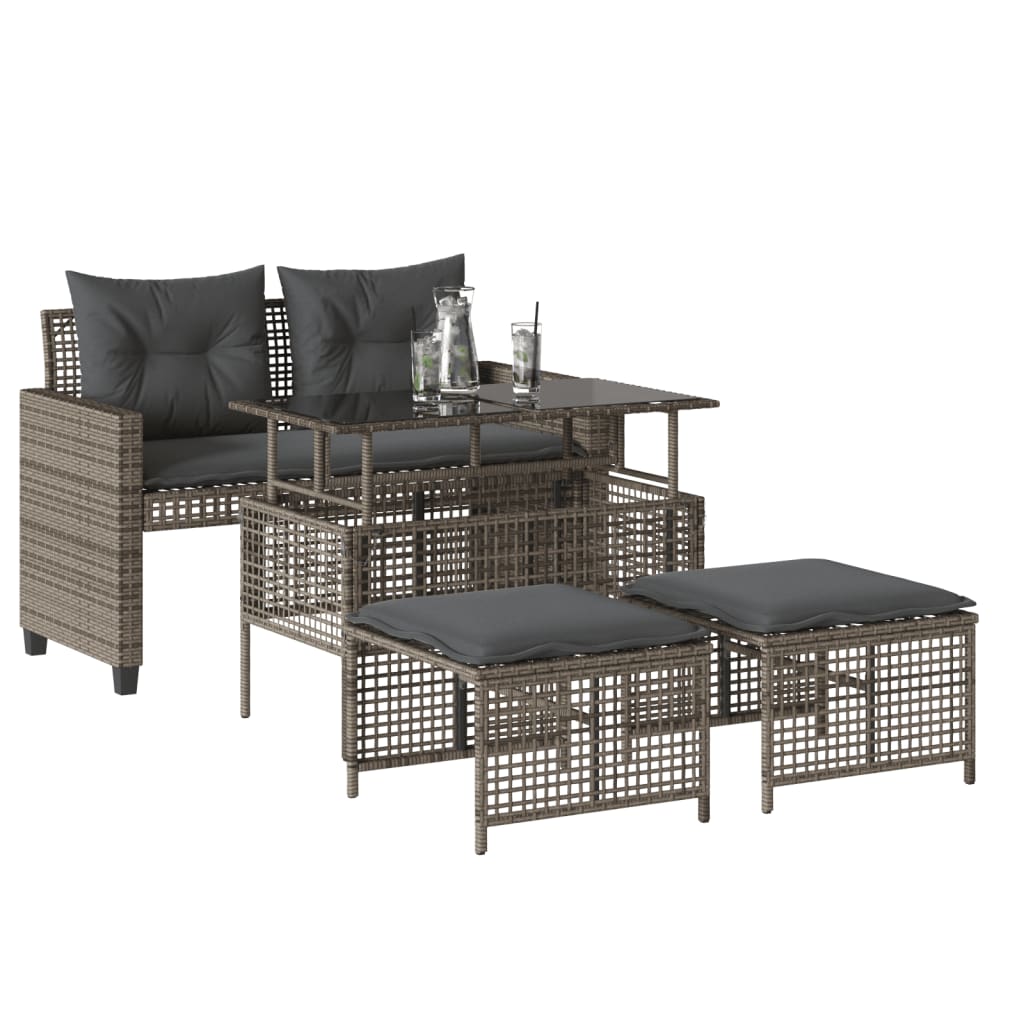 4 Pcs conj. sofás de jardim c/almofadões vime PE/vidro cinzento
