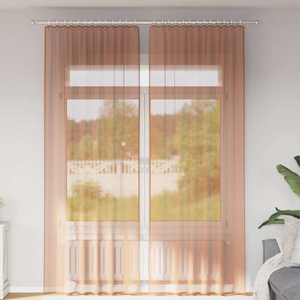 Cortinas de voile com bolsos para varão 2 pcs terracota