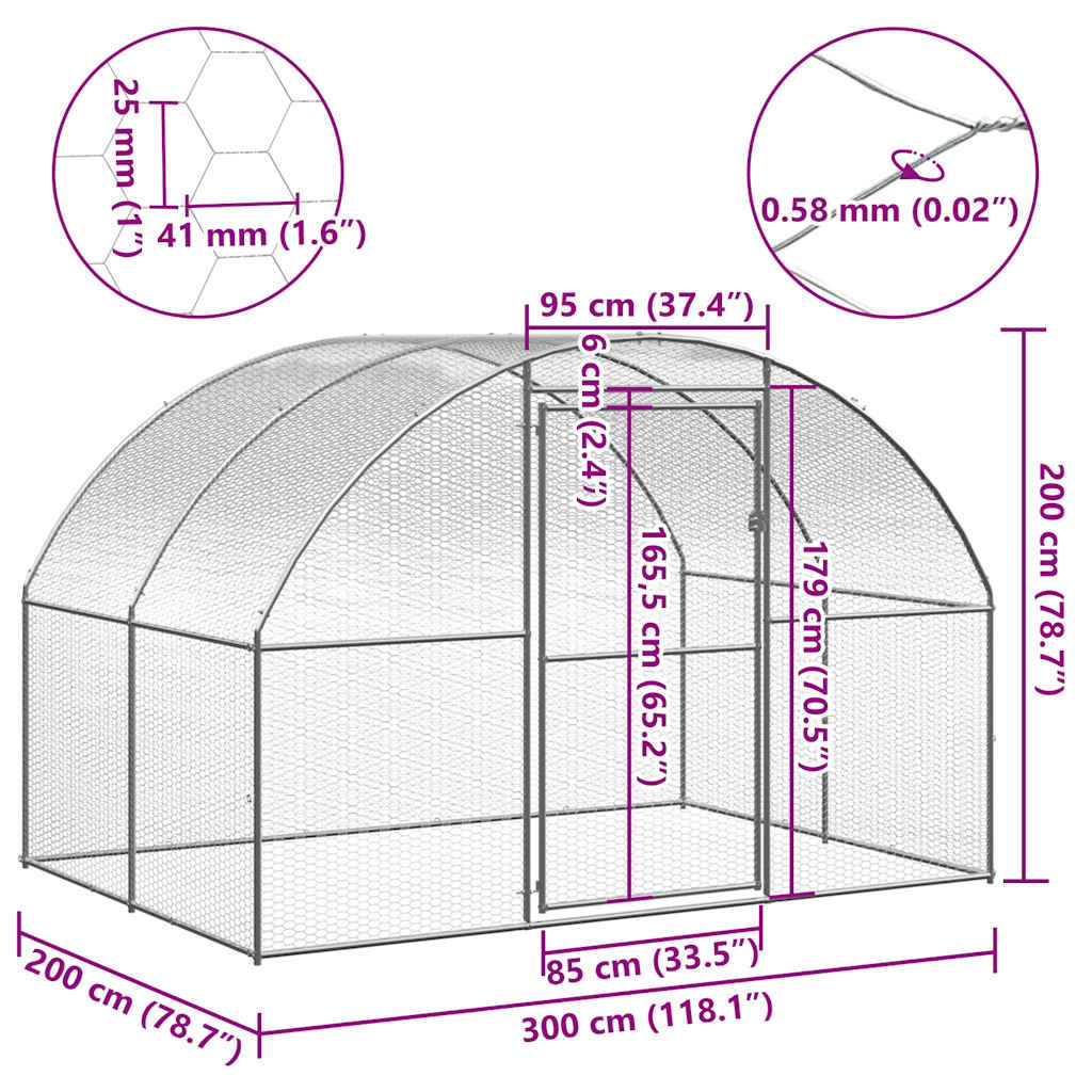 Galinheiro de exterior 3x2x2 m aço galvanizado