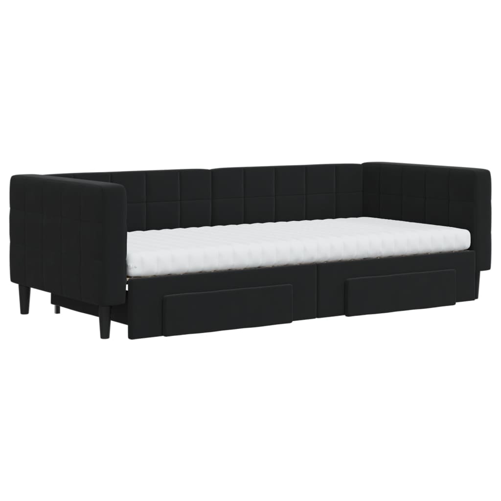Sofá-cama com gavetão e gavetas 90x200 cm veludo preto