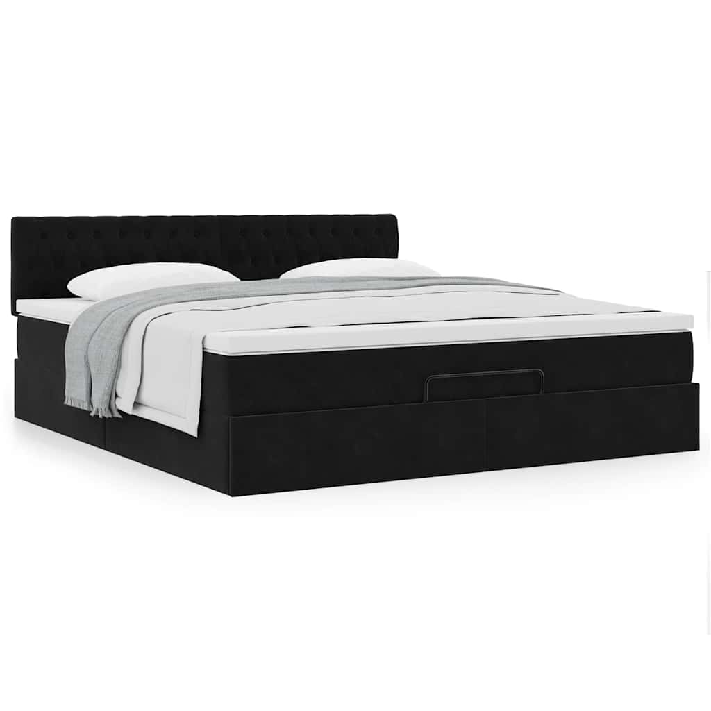 Estrutura de cama otomana com colchão 180x200 cm veludo preto