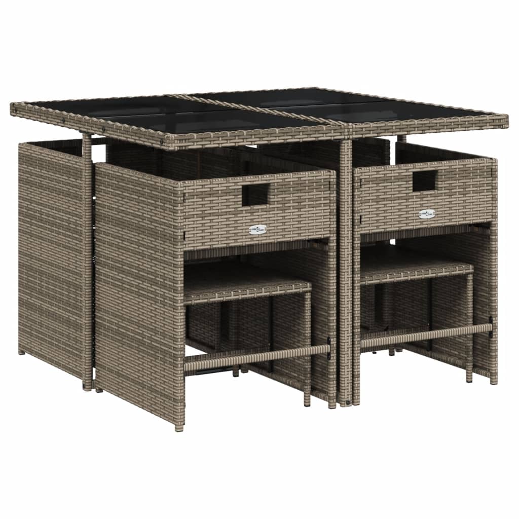 9 Pcs conjunto de jantar p/ jardim c/ almofadões vime PE cinza