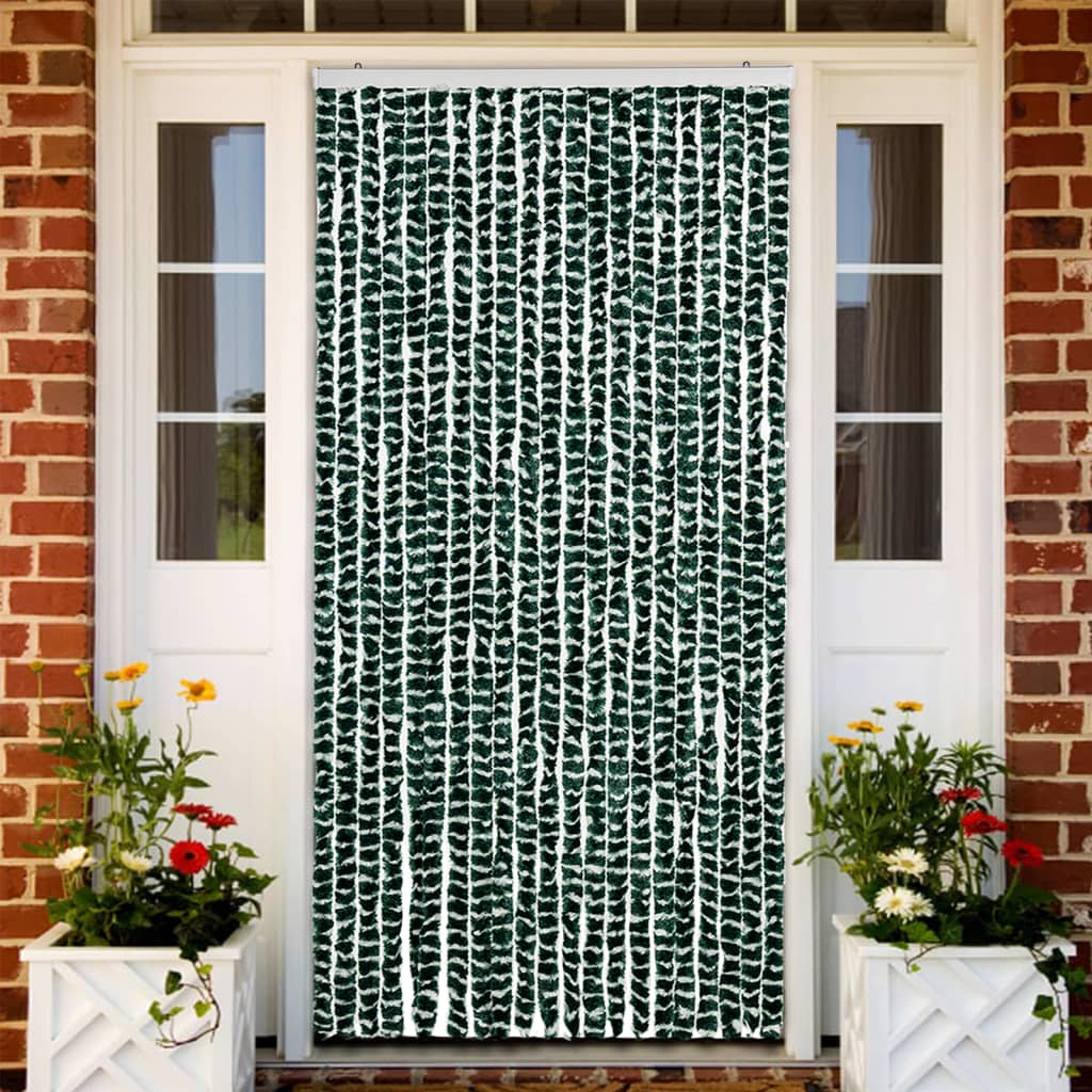 Cortina anti-insetos 90x220 cm chenille verde e branco