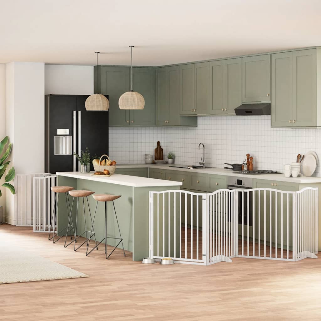 Portão p/ cães com porta dobrável 10 painéis 800cm álamo branco