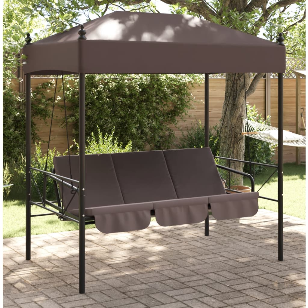 Banco baloiço para jardim com toldo aço castanho café