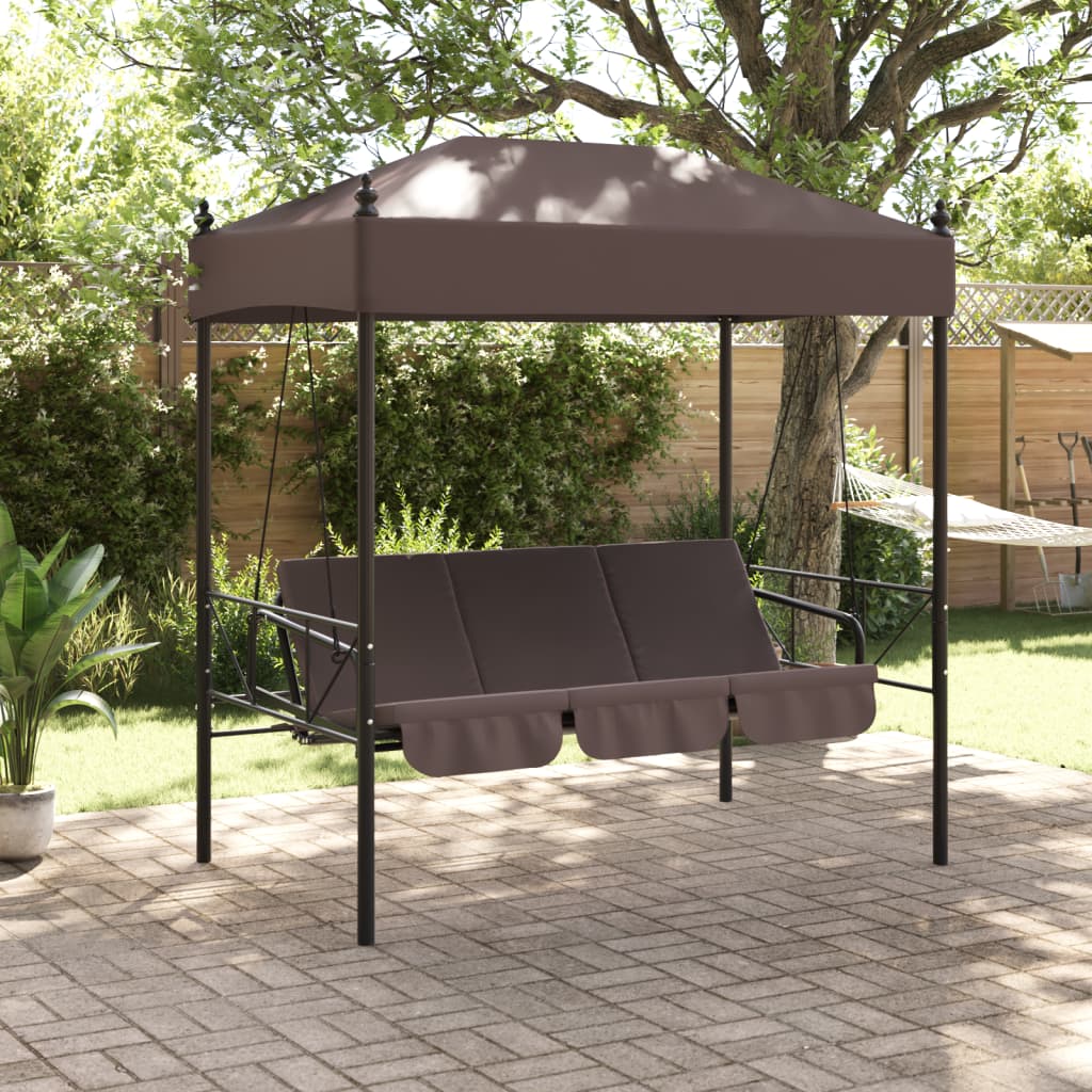 Banco baloiço para jardim com toldo aço castanho café