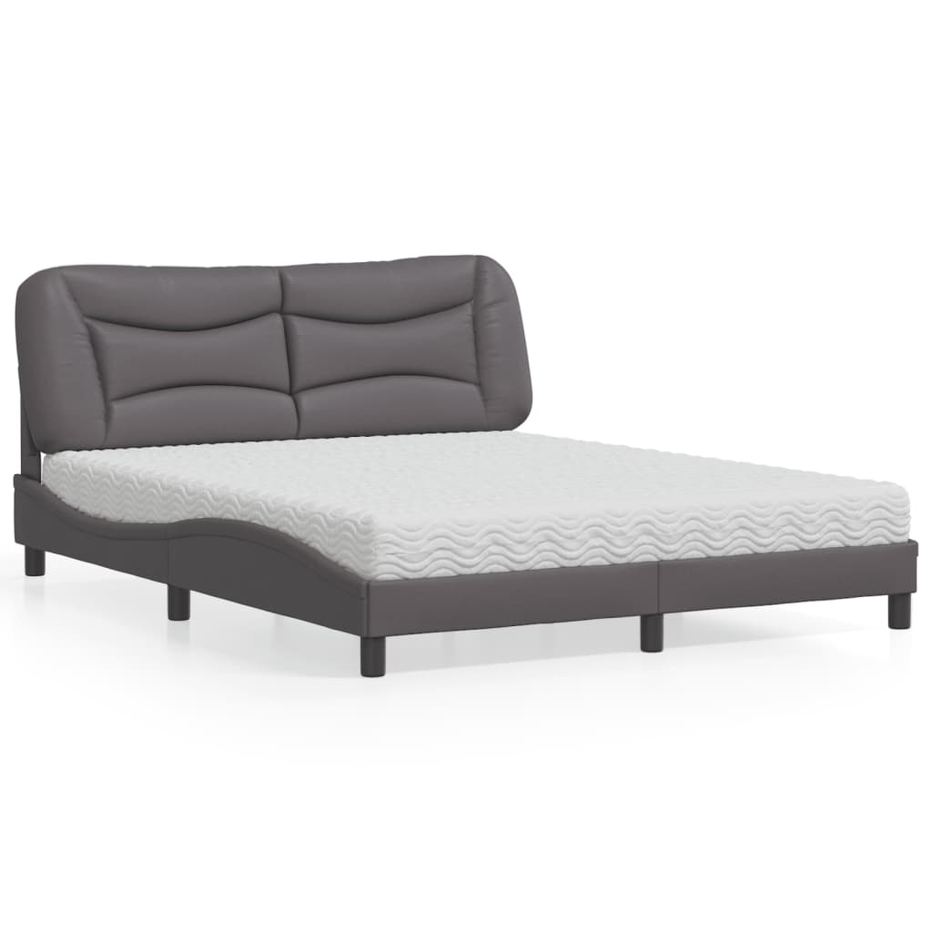 Cama com colchão hvar 160x200 cm couro artificial cinzento