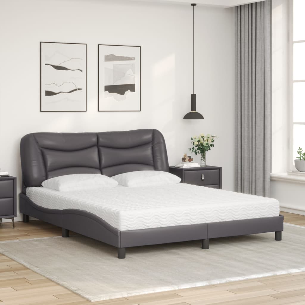 Cama com colchão hvar 160x200 cm couro artificial cinzento