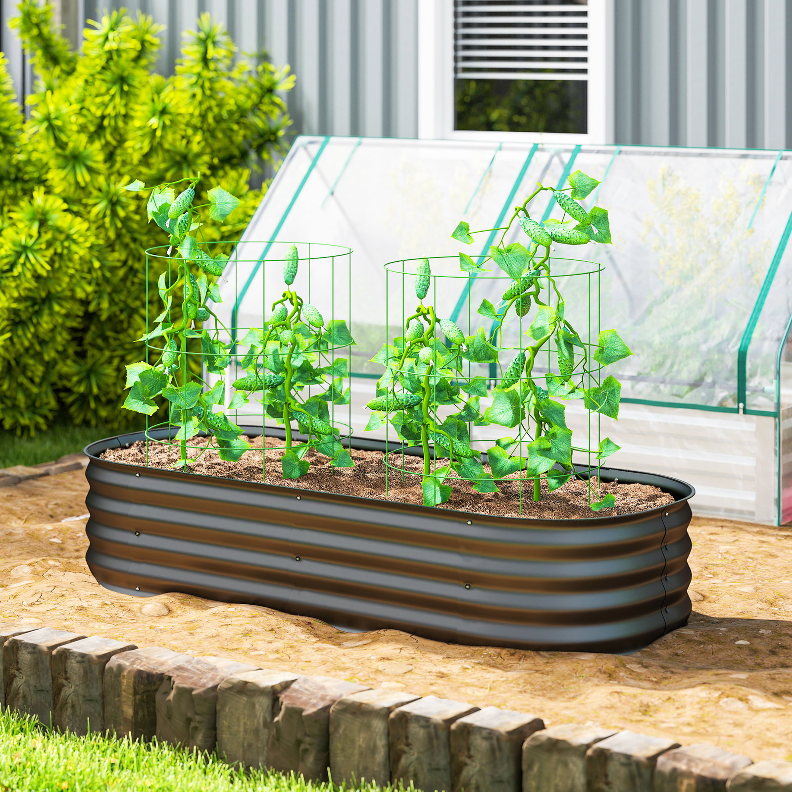 Caixa de plantio de exterior grande em aço galvanizado para cultivo de plantas 150x62x30 cm cinzento