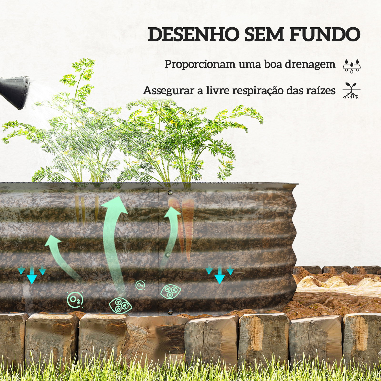 Caixa de plantio de exterior grande em aço galvanizado para cultivo de plantas 150x62x30 cm cinzento