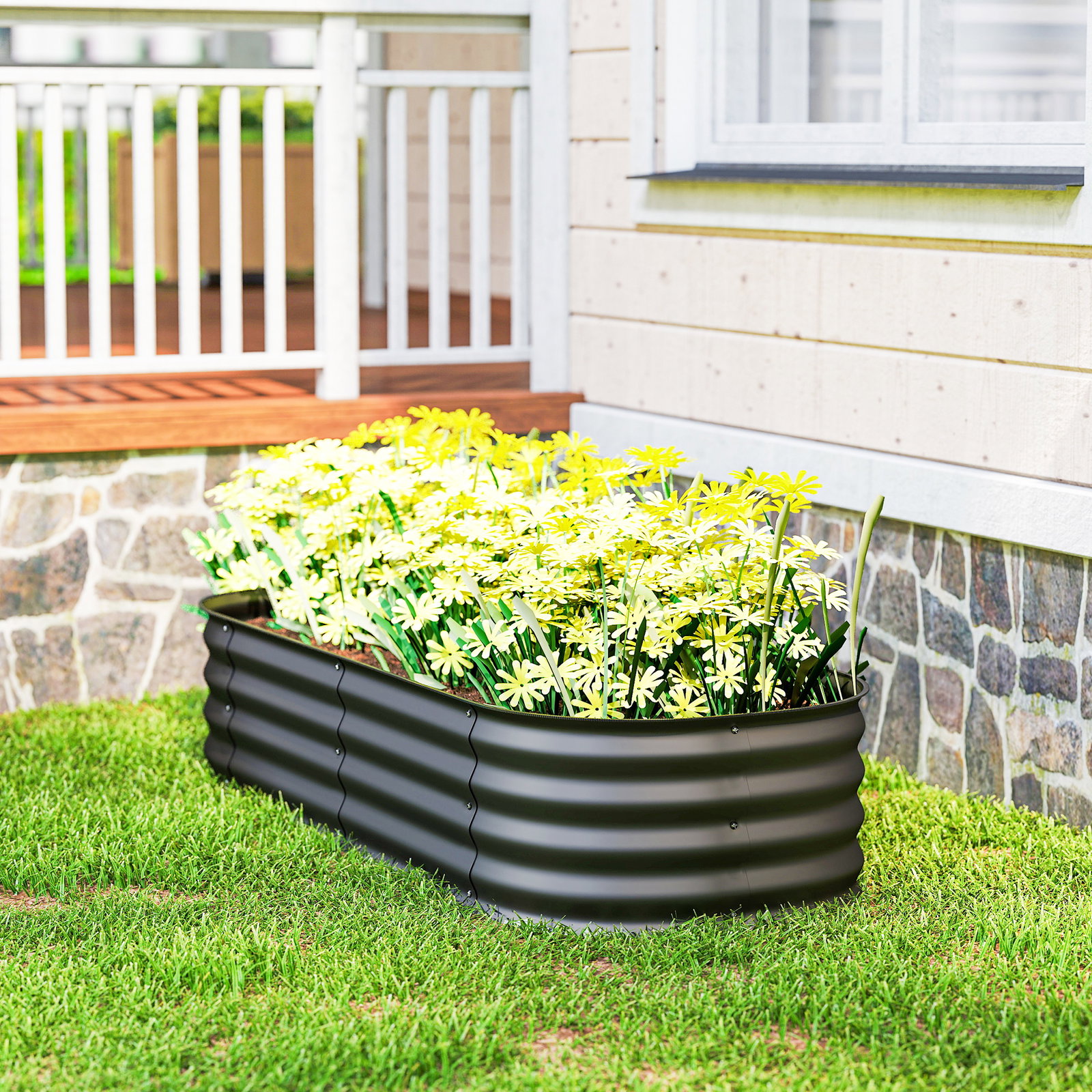 Caixa de plantio de exterior grande em aço galvanizado para cultivo de plantas 150x62x30 cm cinzento