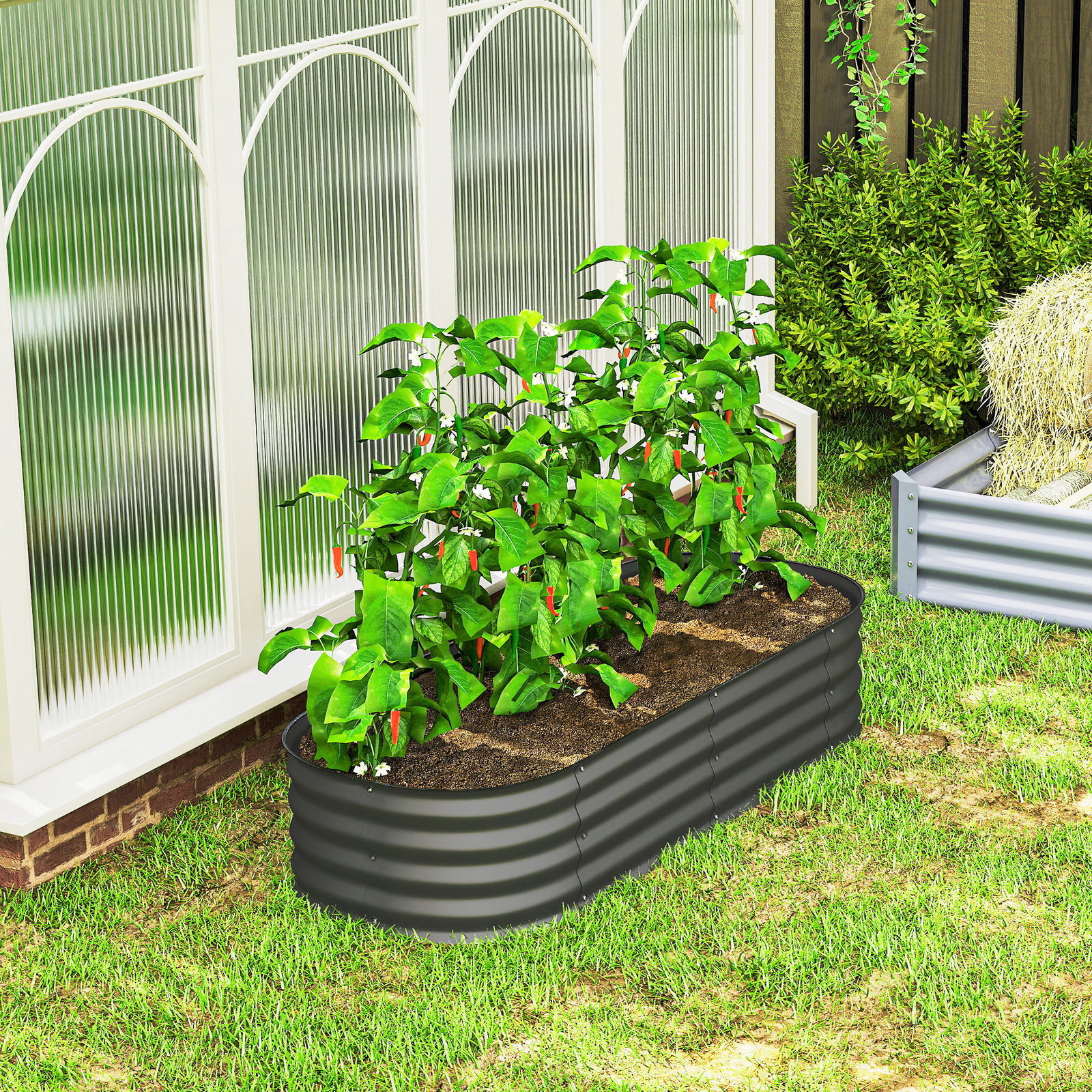 Caixa de plantio de exterior grande em aço galvanizado para cultivo de plantas 150x62x30 cm cinzento