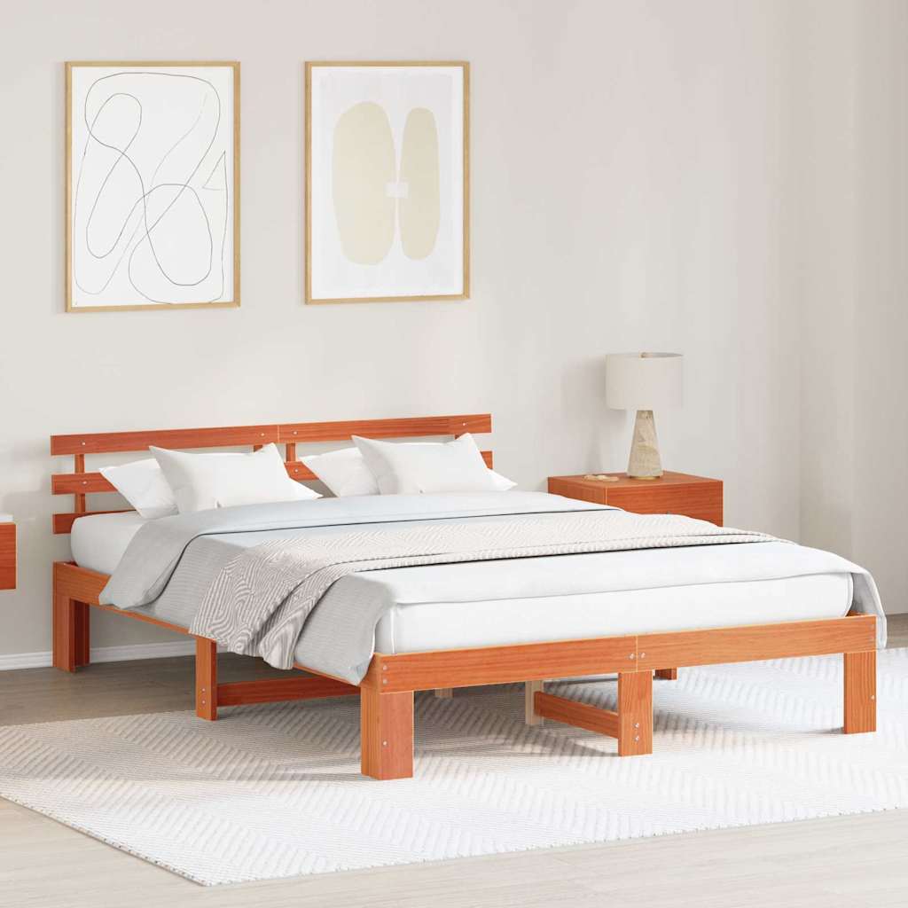 Estrutura da cama com cabeceira marrom cera 160 x 200 cm