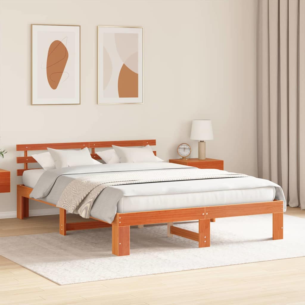 Estrutura da cama com cabeceira marrom cera 160 x 200 cm