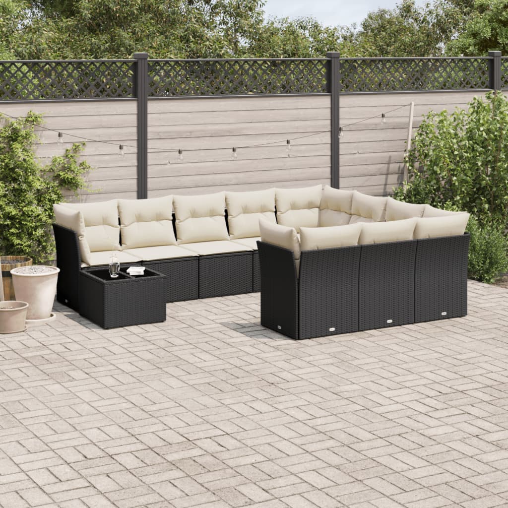 11 Pcs conjunto sofás de jardim c/ almofadões vime PE preto