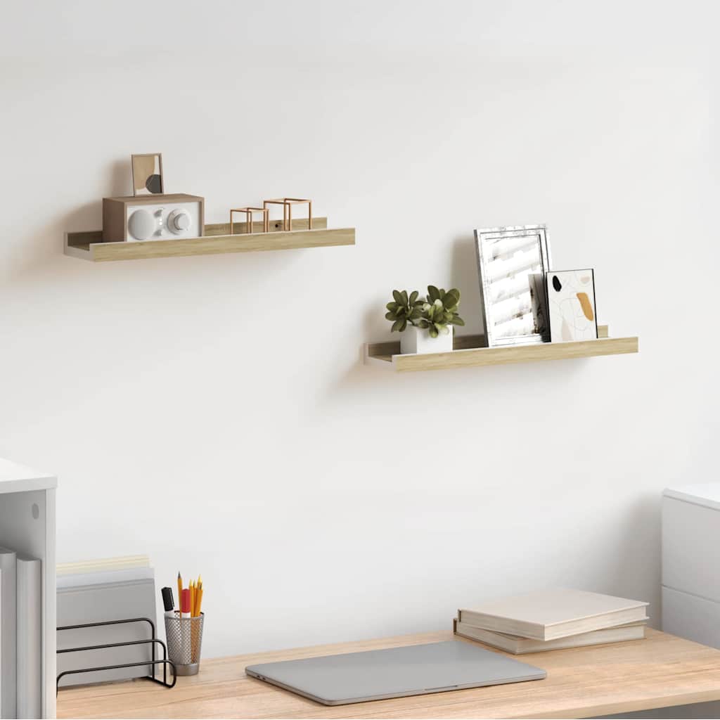 Prateleiras de parede 2 pcs 40x9x3 cm branco e carvalho sonoma