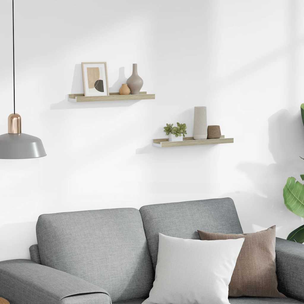 Prateleiras de parede 2 pcs 40x9x3 cm branco e carvalho sonoma