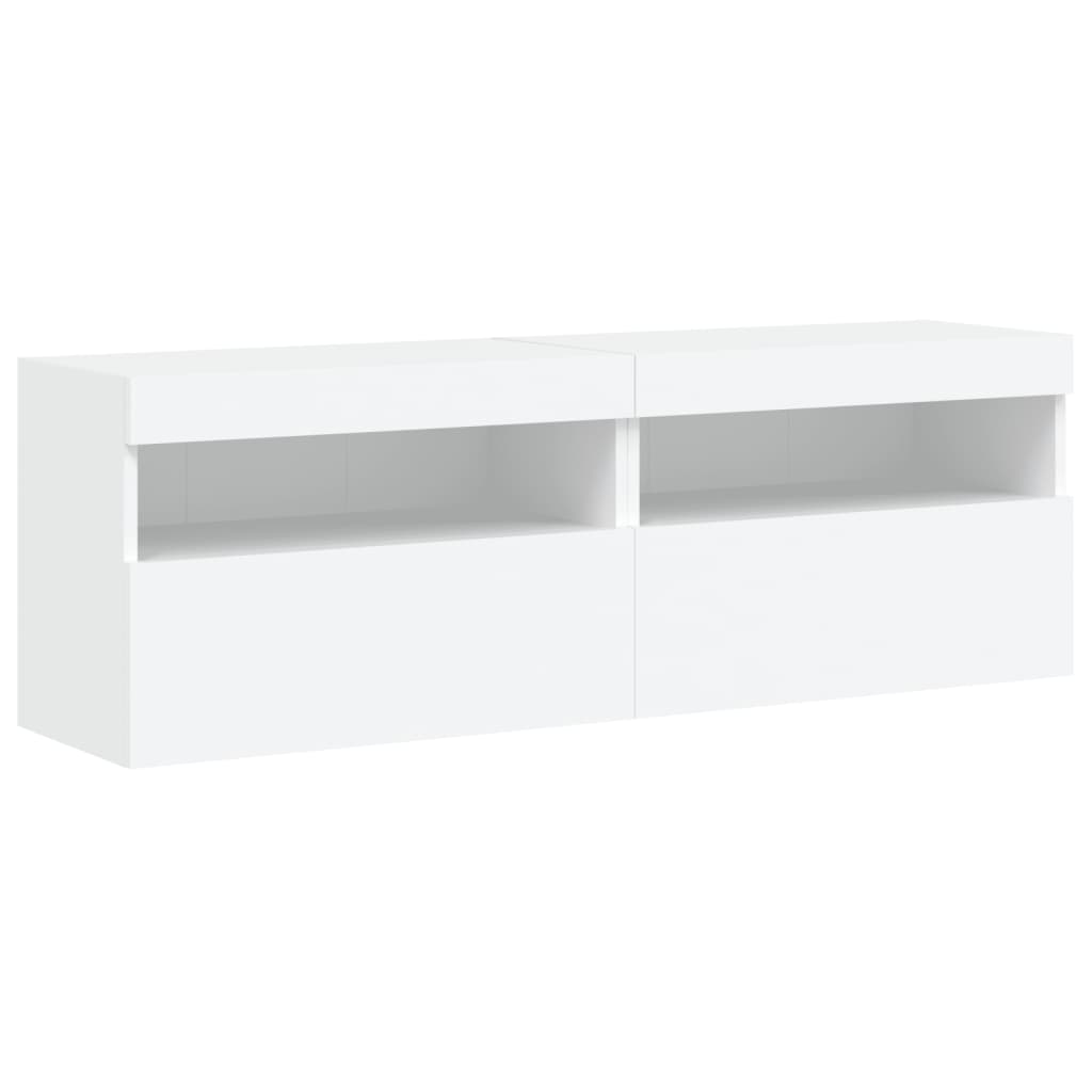 Móveis de parede p/ TV com luzes LED 2 pcs 60x30x40 cm branco