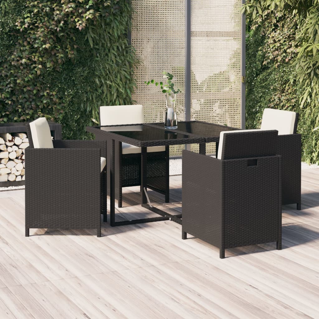 5 Pcs conjunto de jantar p/ jardim c/ almofadões vime PE preto