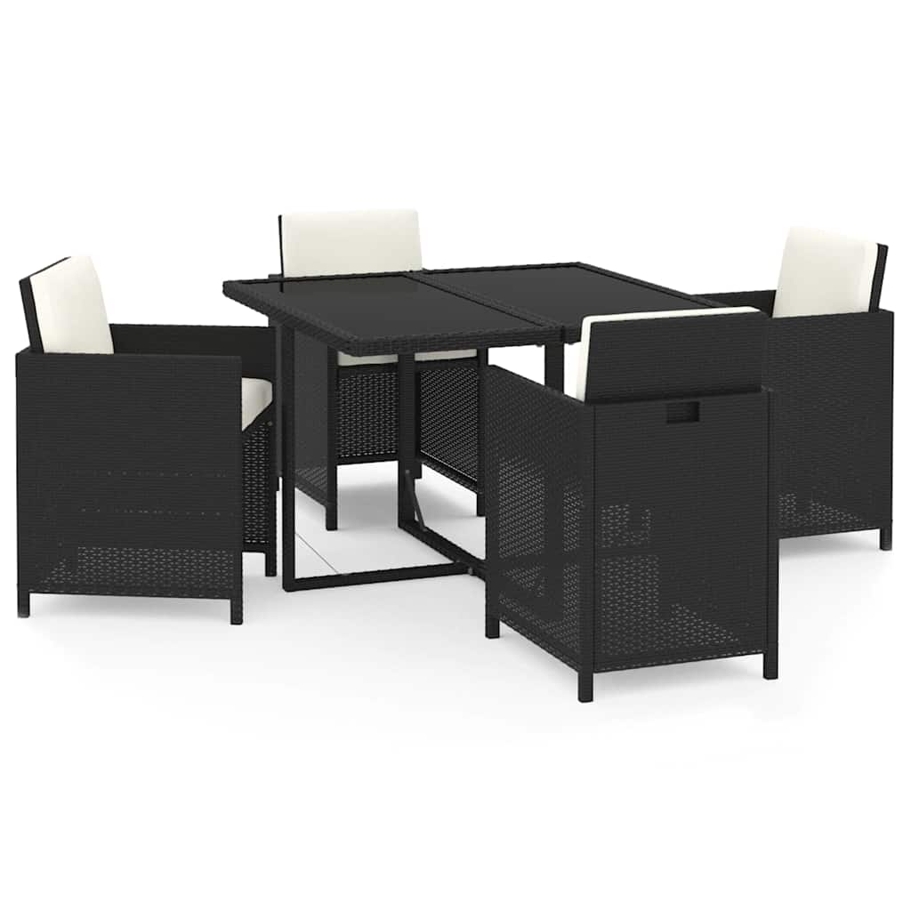 5 Pcs conjunto de jantar p/ jardim c/ almofadões vime PE preto