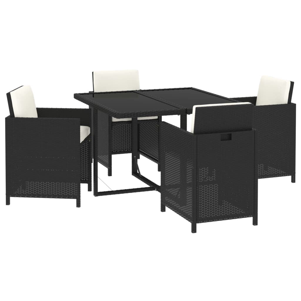 5 Pcs conjunto de jantar p/ jardim c/ almofadões vime PE preto