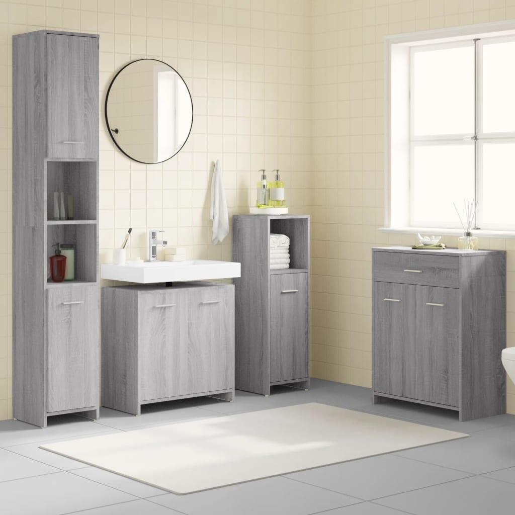 4 Pcs conjunto móveis casa de banho madeira proc. cinza sonoma