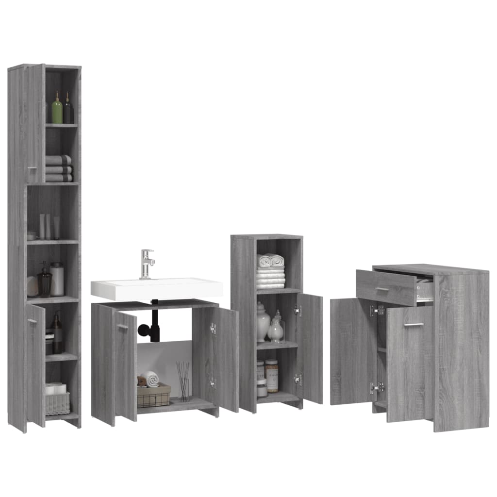 4 Pcs conjunto móveis casa de banho madeira proc. cinza sonoma