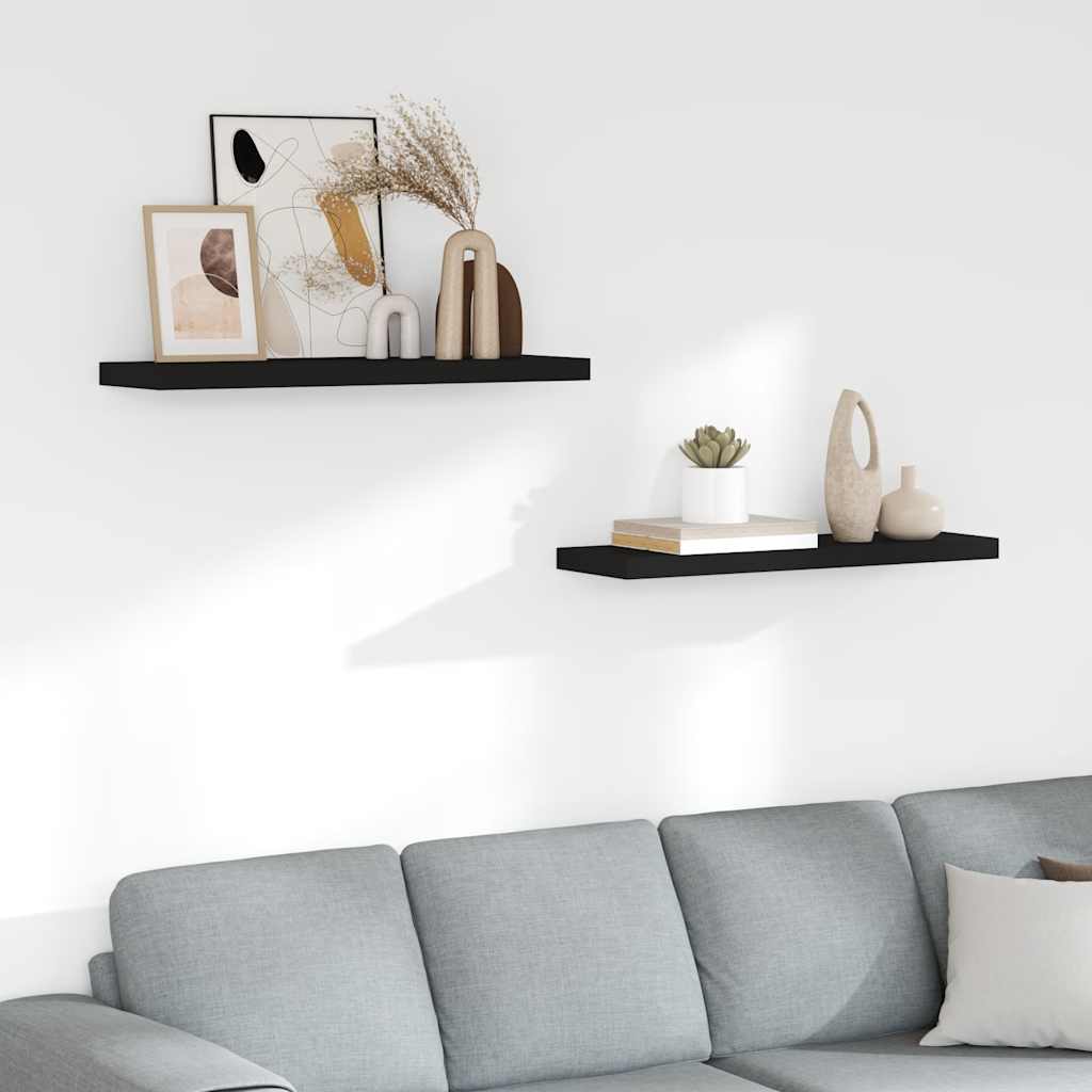 Prateleiras parede suspensas 2 pcs 80x23,5x3,8cm MDF preto