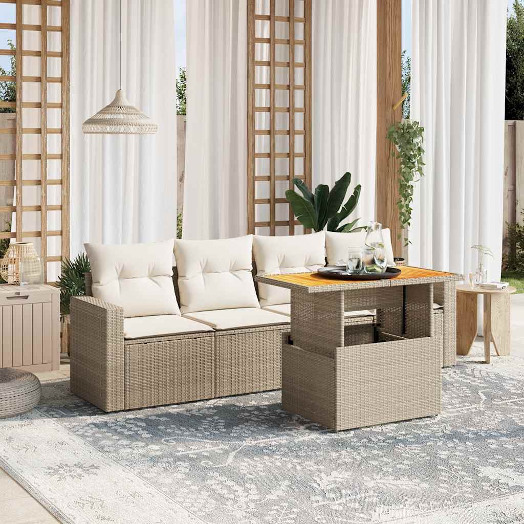 5 Pcs conjunto de sofás p/ jardim com almofadões vime PE bege
