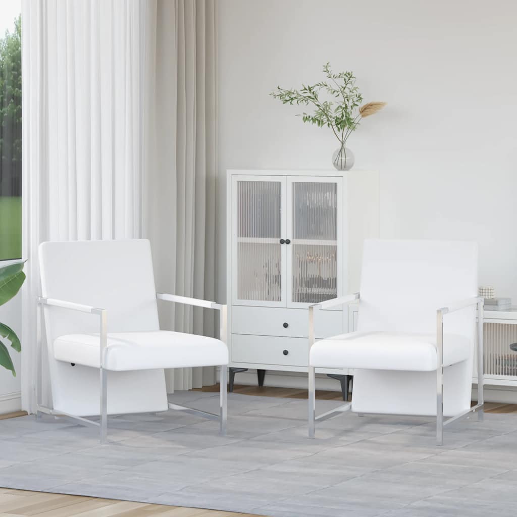 Poltronas com estrutura cromada 2 pcs couro artificial branco