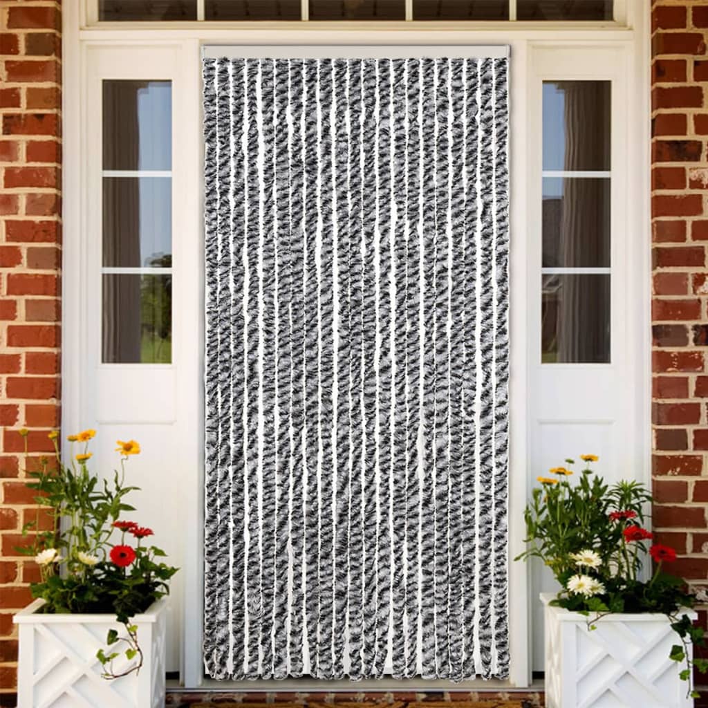 Cortina anti-insetos 90x220 cm chenille cinzento/preto/branco